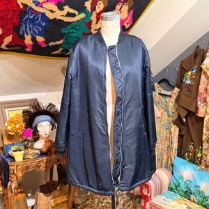 VIS A VIS Barneys New York Long Bomber Jacket Leopard Fur Lined Black Size M